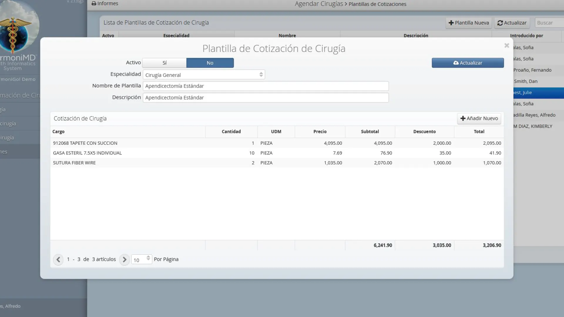Pantalla del módulo Compras en HarmoniMD