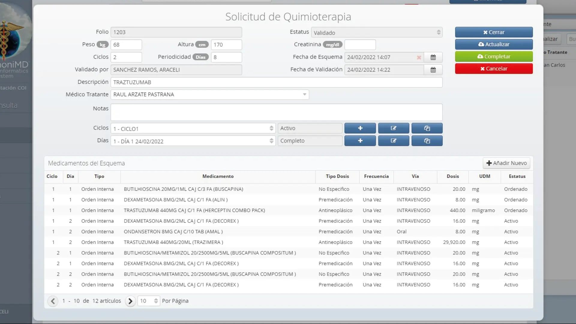 Pantalla del módulo Gestión de Oncología en HarmoniMD