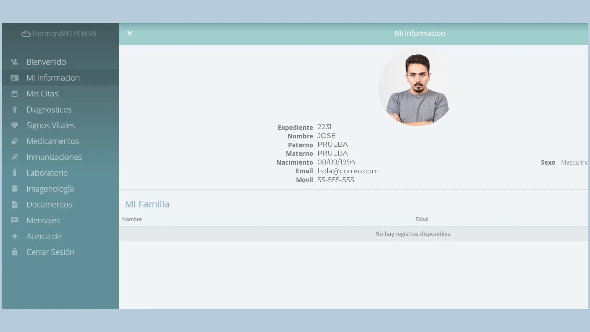 Pantalla del módulo Portal de Pacientes en HarmoniMD