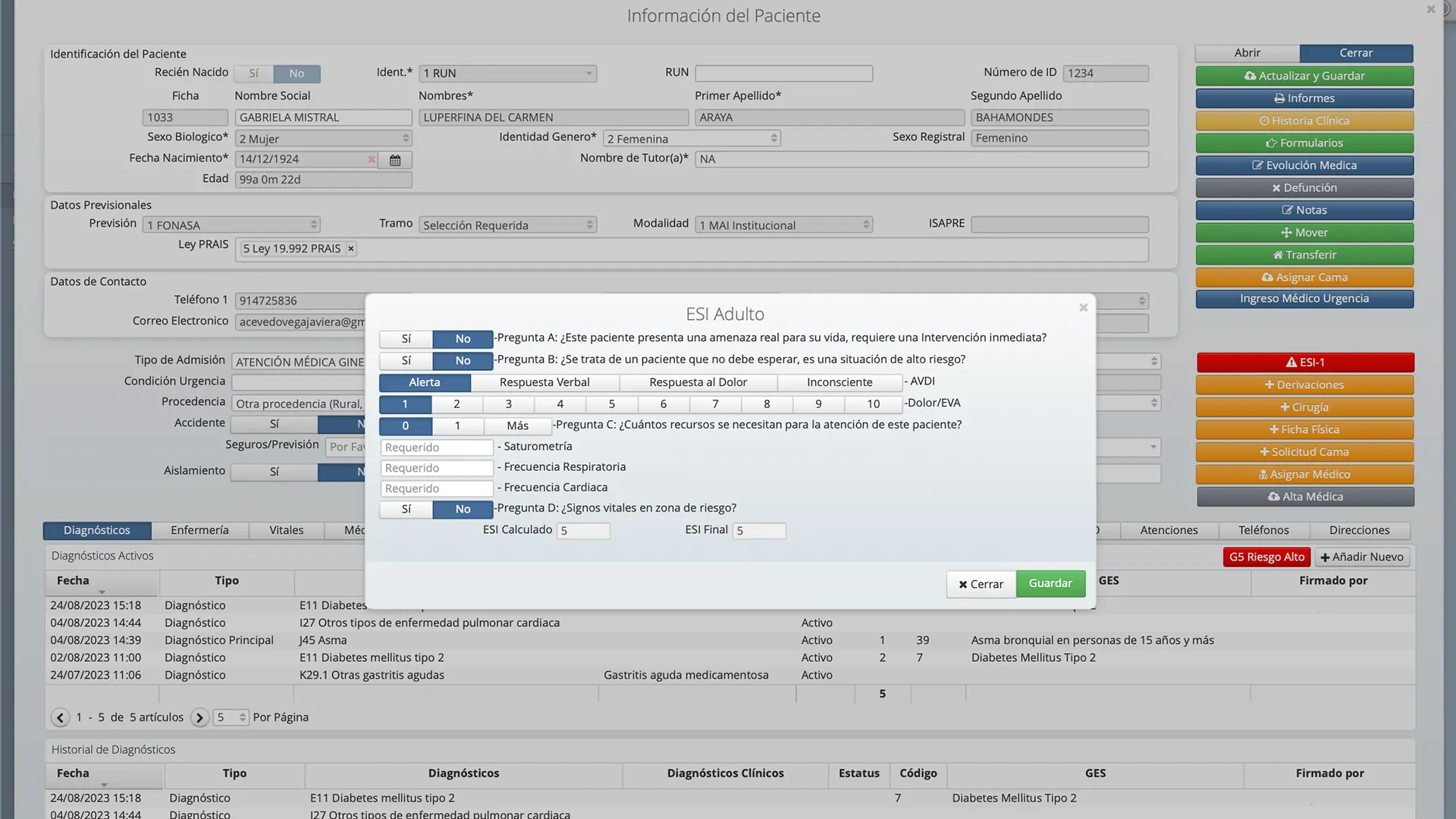 Pantalla del módulo Urgencias en HarmoniMD